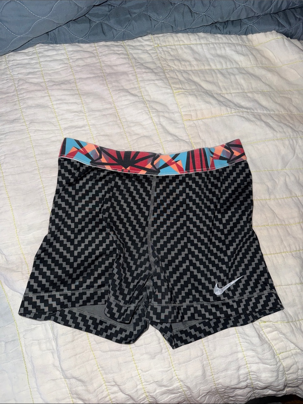 Nike Black Geo-Print Bike Shorts with Multicolor Waistband